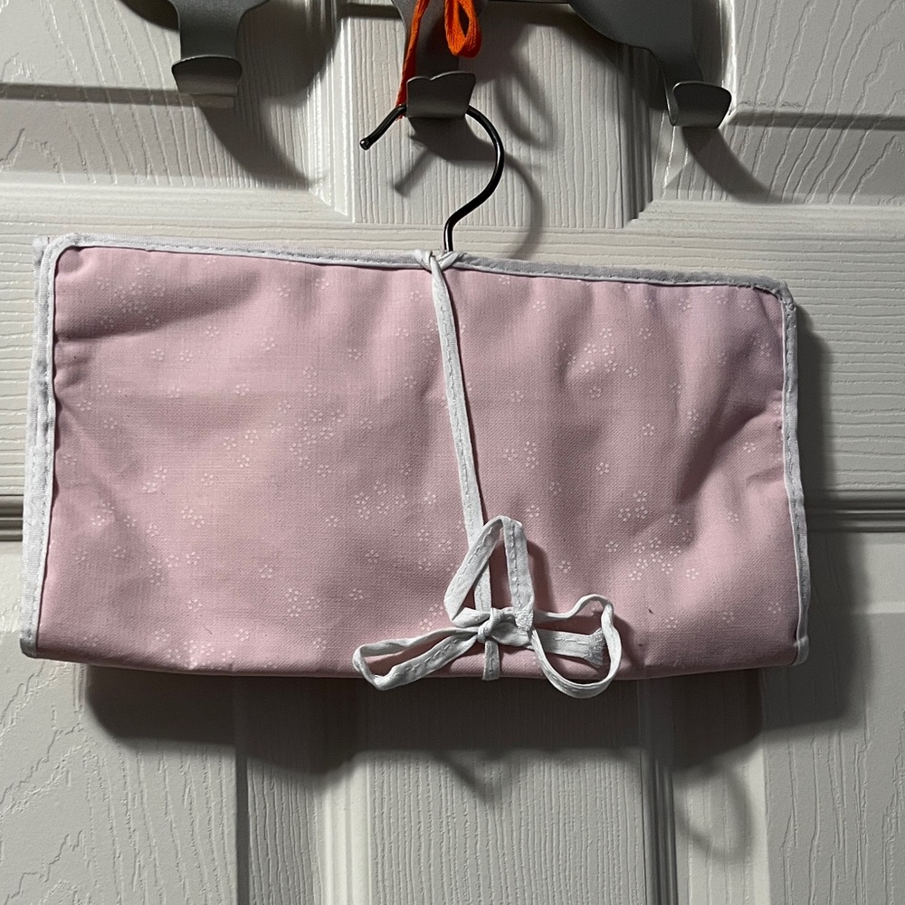 Pink Cosmetic Bag with White Trim Hanging Travel Bag Zippered Organizer
